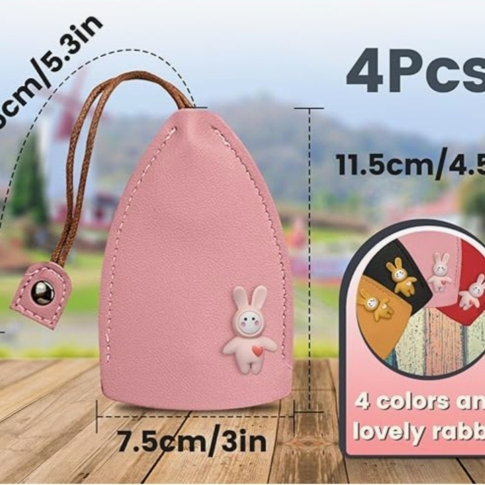 🎉FREE WITH PURCHASE🎉 Baby Pink Leather Key Holder with Bunny Design - Picture 3 of 3